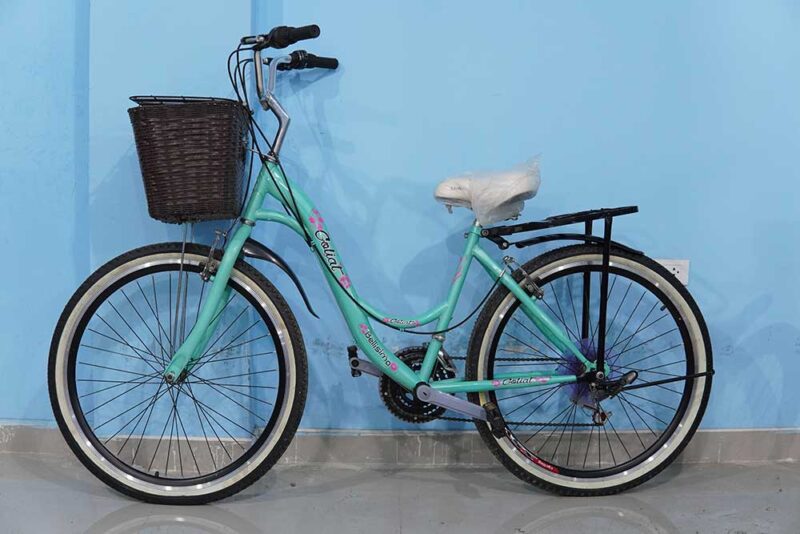 bicicleta aro 26 con aros doble pared y canasta verde